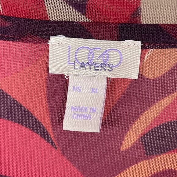 Logo Layers Lauren XL‎ Maroon Burnt Orange Floral Sheer Mock Neck Shirt - Picture 8 of 8